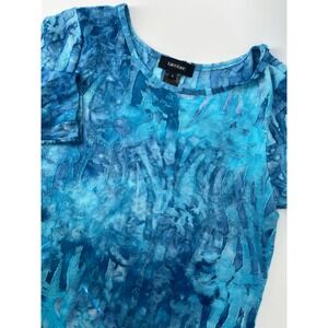 Karen Kane Womens Blue Tie Dye Burnout 3/4 Sleeve Top Scoop Neck Size S 1N94276